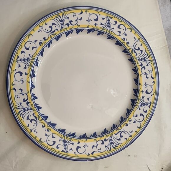 Signature Stoneware Japan 12 In Round Blue Yellow White Serving Plate Platter - Picture 2 of 5